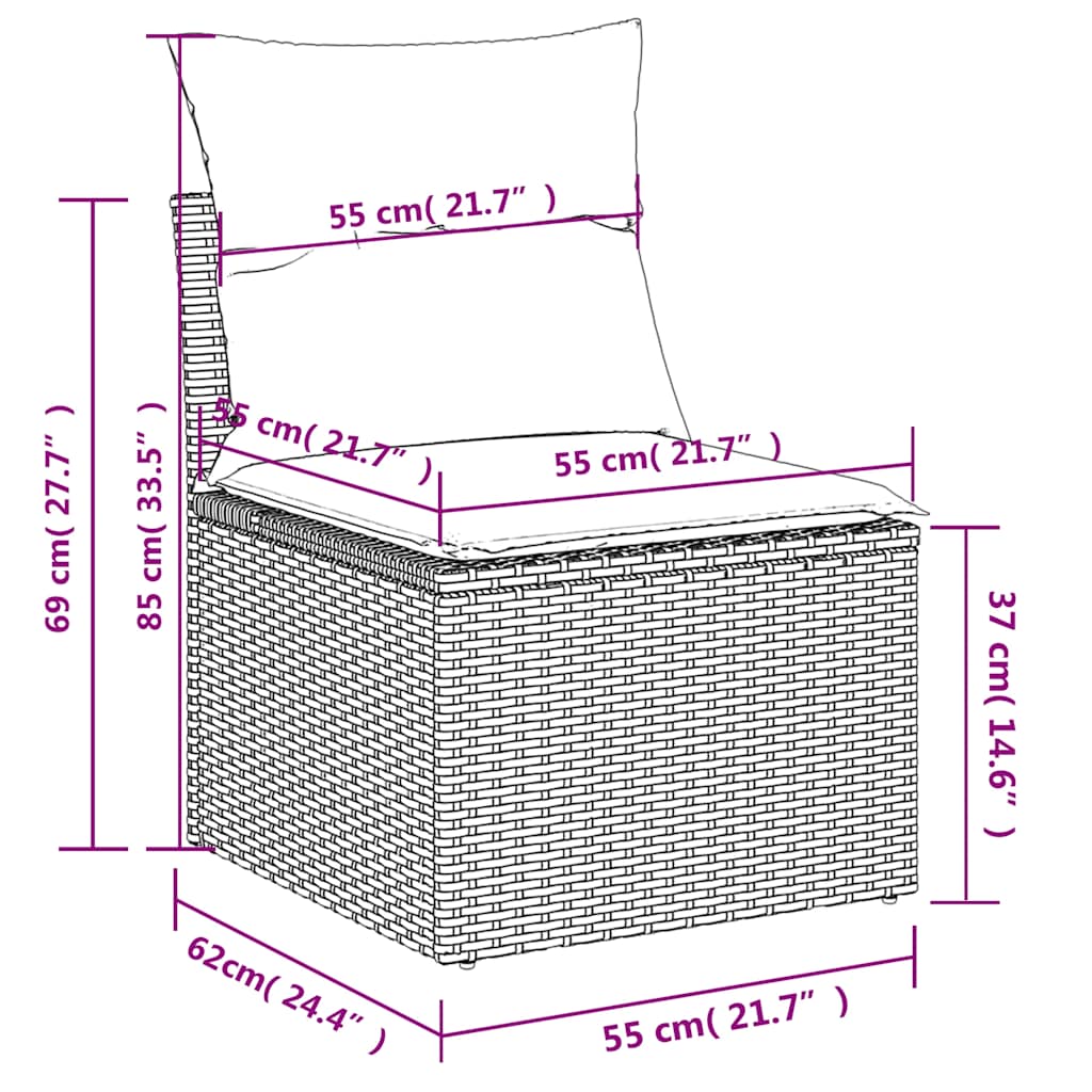 11 db barna polyrattan kerti kanapégarnitúra párnákkal