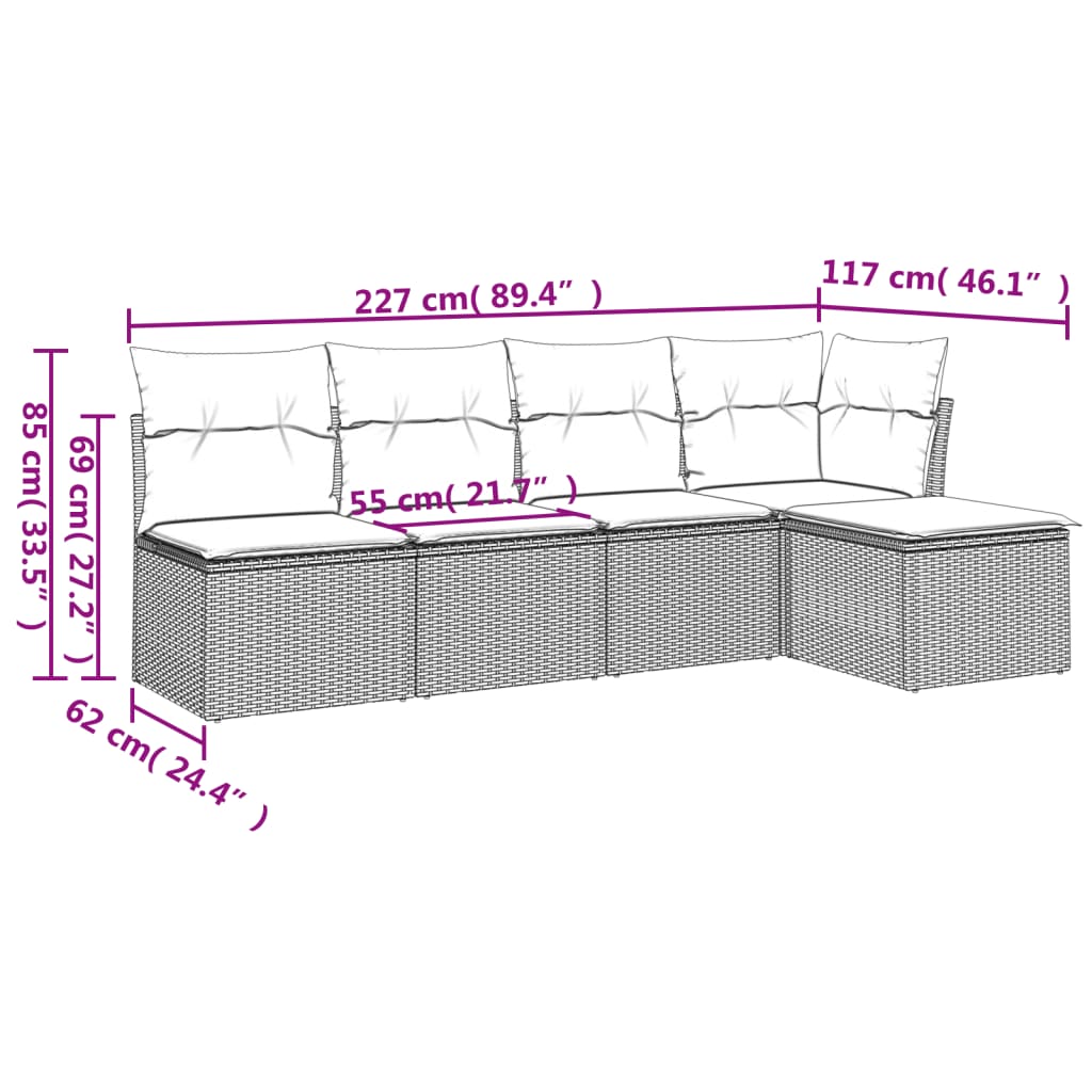 5 részes barna polyrattan kerti ülőgarnitúra párnával