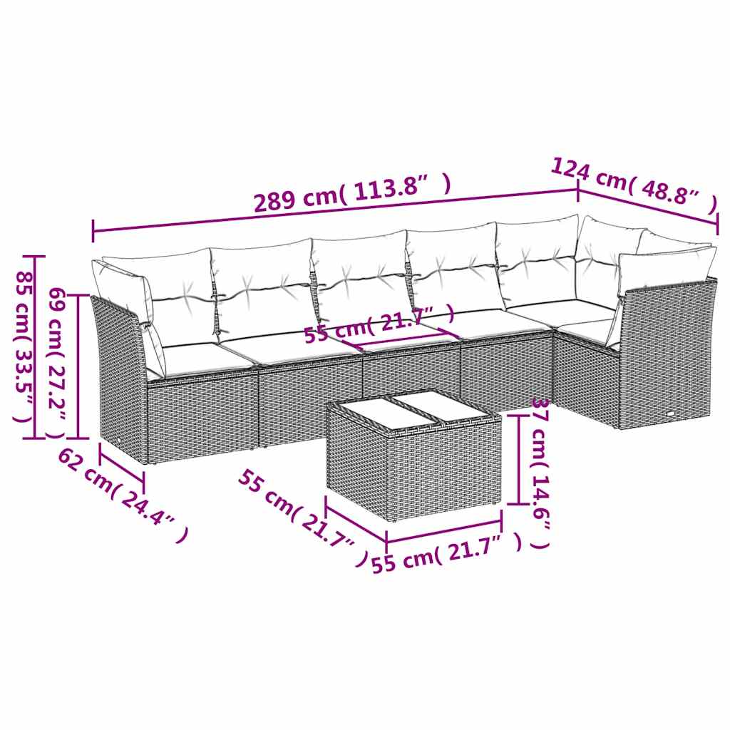 7 részes szürke polyrattan kerti ülőgarnitúra párnákkal