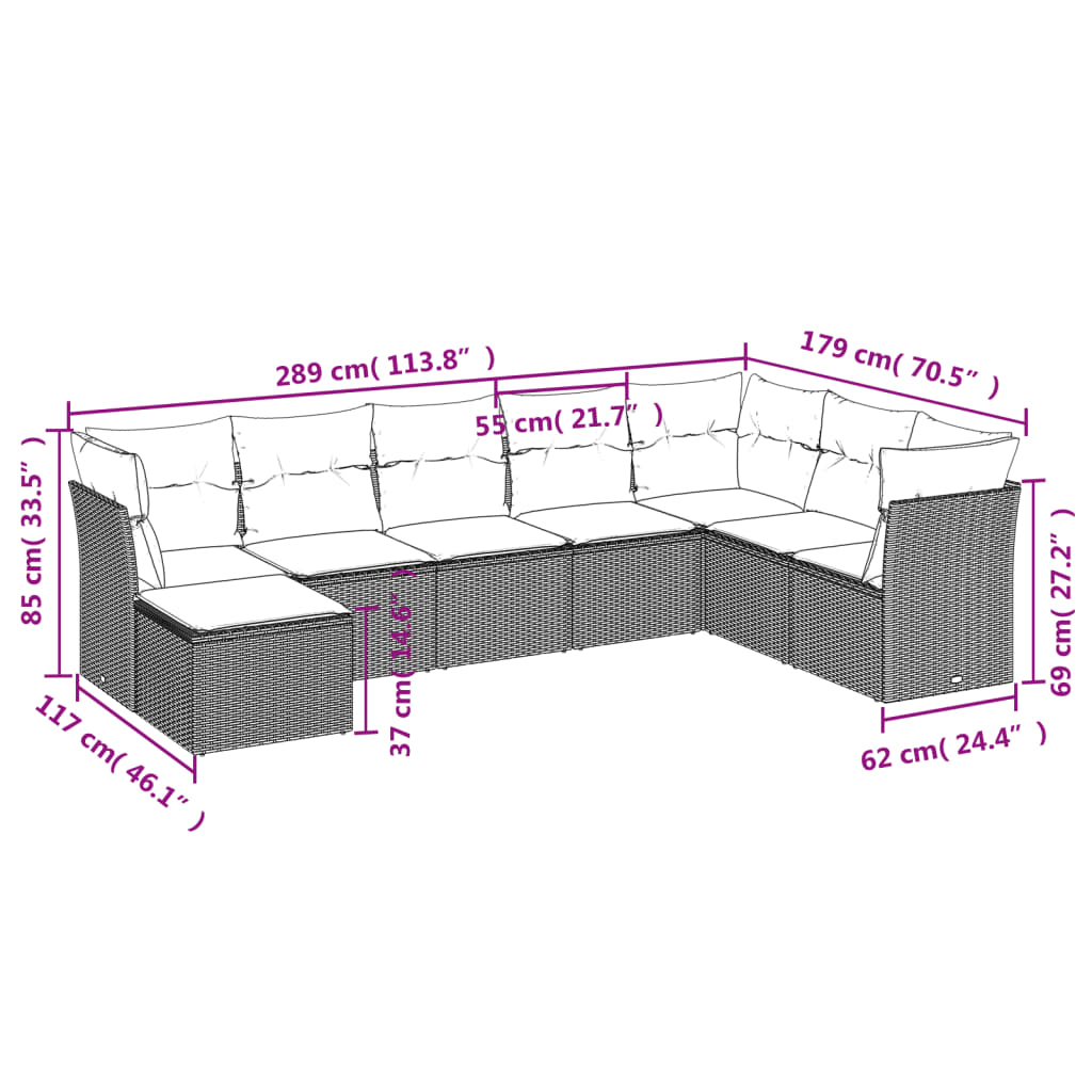 8 részes szürke polyrattan kerti ülőgarnitúra párnákkal