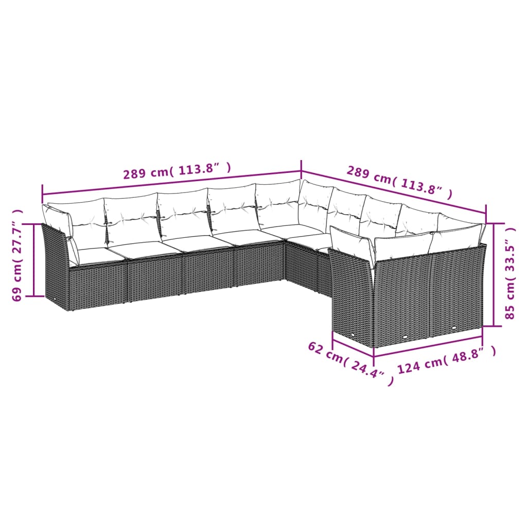 10 részes szürke polyrattan kerti ülőgarnitúra párnákkal