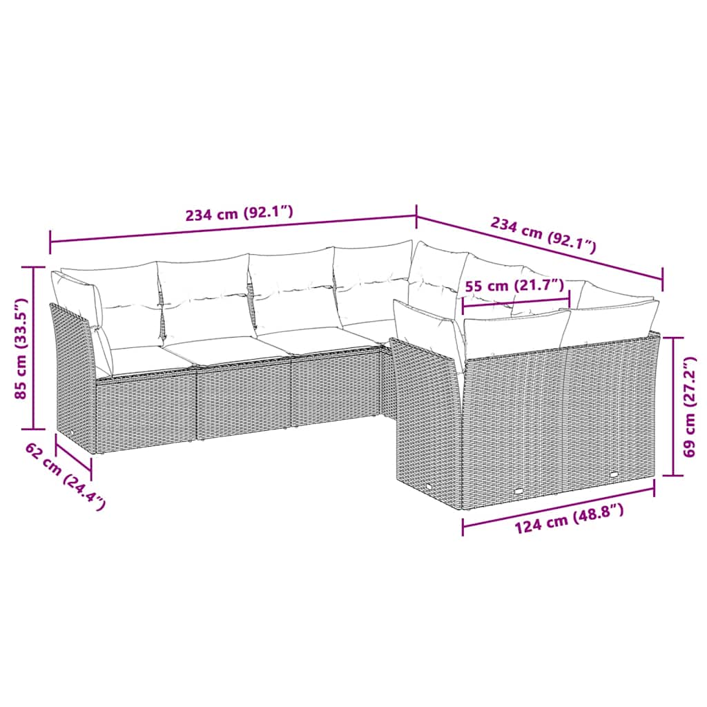8 részes világosszürke polyrattan kerti ülőgarnitúra párnával