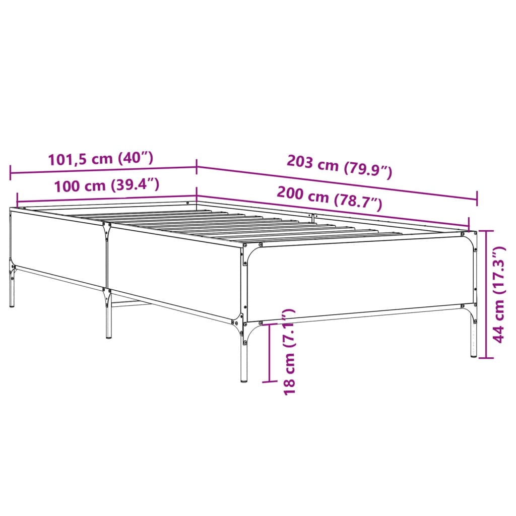 fekete szerelt fa és fém ágykeret 100 x 200 cm