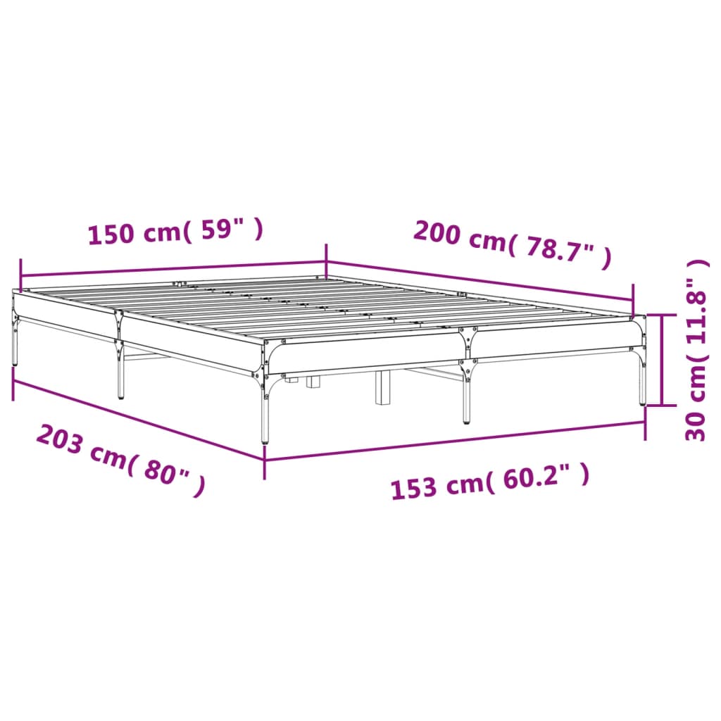 fekete szerelt fa és fém ágykeret 150 x 200 cm