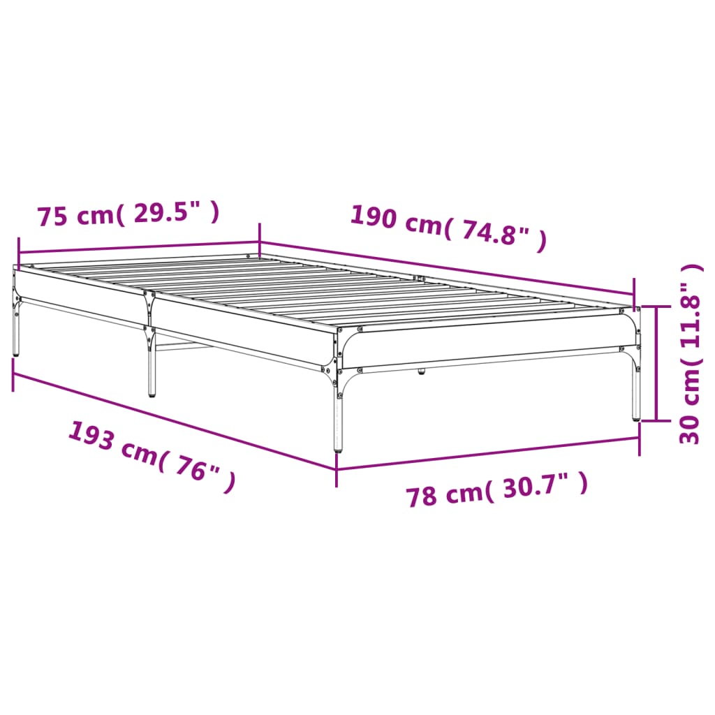 fekete szerelt fa és fém ágykeret 75 x 190 cm