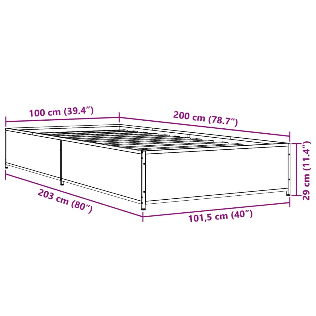 fekete szerelt fa és fém ágykeret 100 x 200 cm