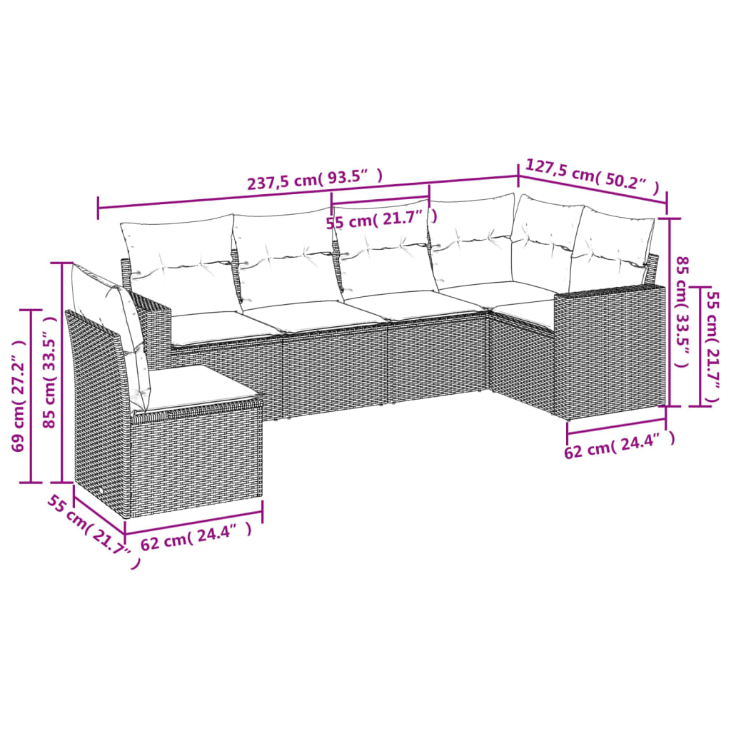 6 részes barna polyrattan kerti ülőgarnitúra párnával
