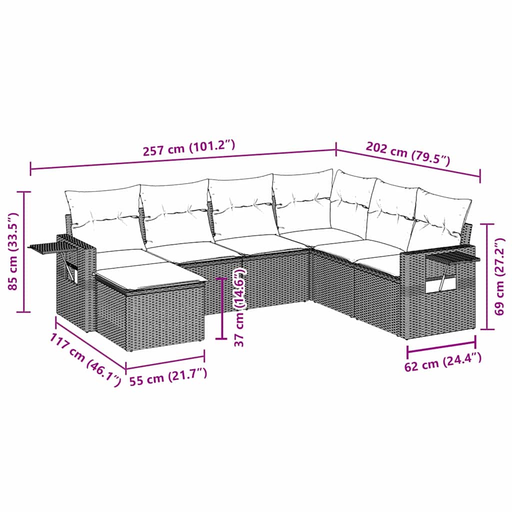7 részes fekete polyrattan kerti ülőgarnitúra párnával