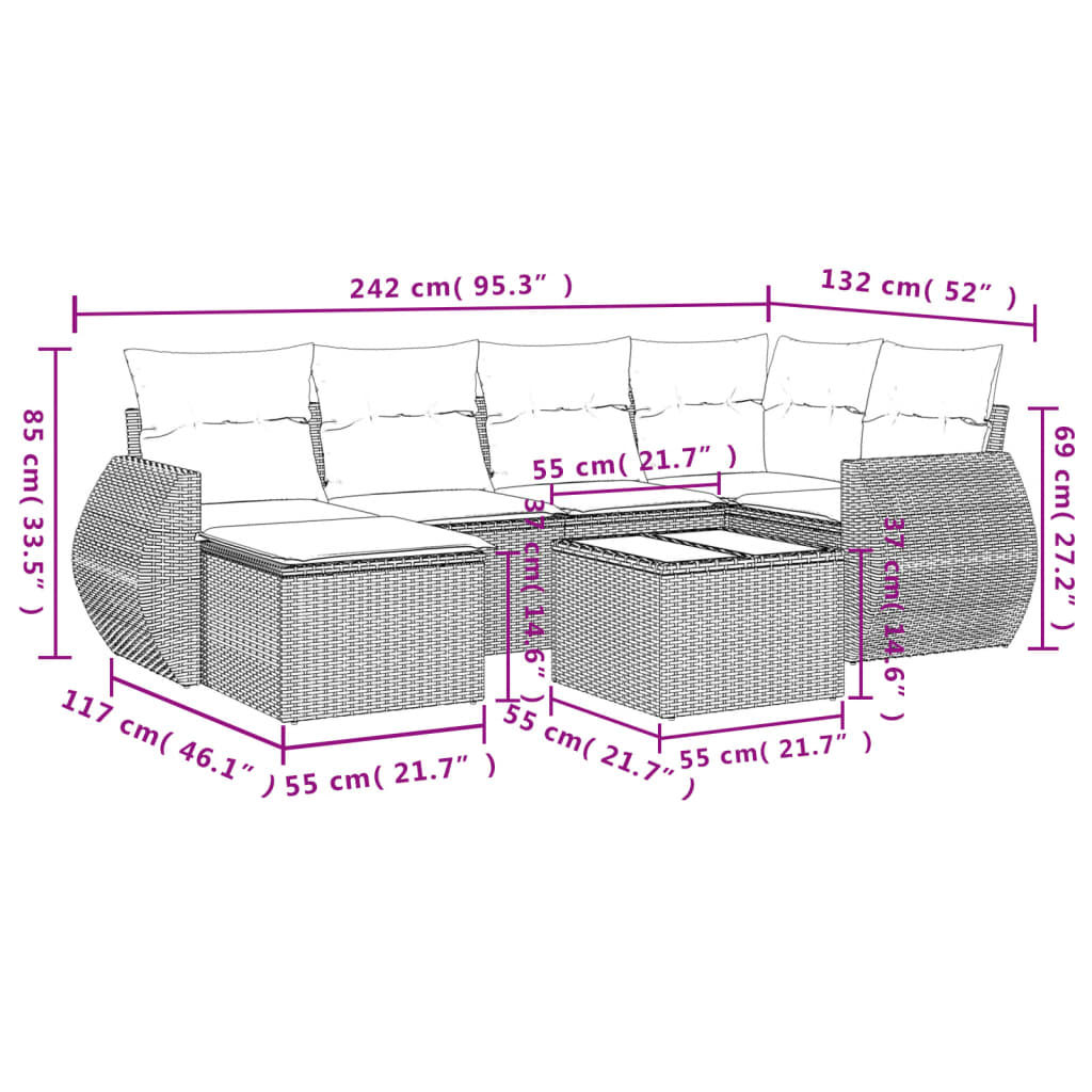 7 részes szürke polyrattan kerti ülőgarnitúra párnákkal