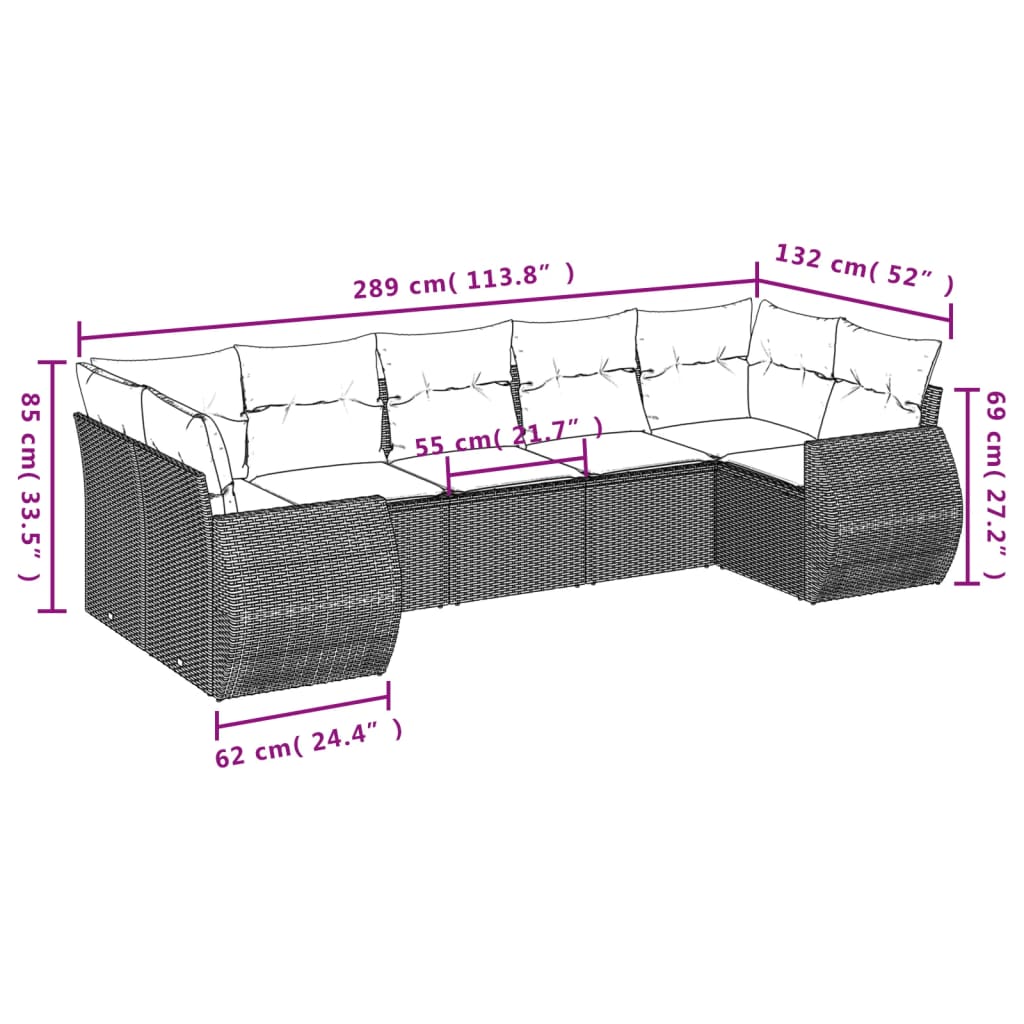 7 részes szürke polyrattan kerti ülőgarnitúra párnákkal