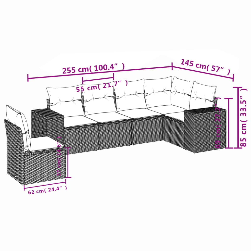 6 részes bézs polyrattan kerti ülőgarnitúra párnával