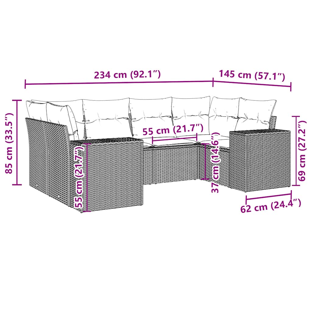 6 részes fekete polyrattan kerti ülőgarnitúra párnákkal