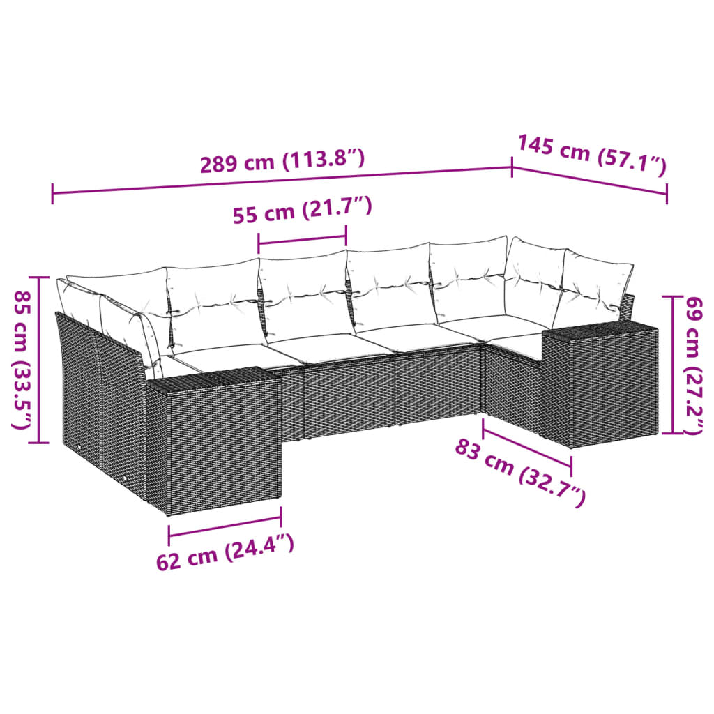 7 részes fekete polyrattan kerti ülőgarnitúra párnával