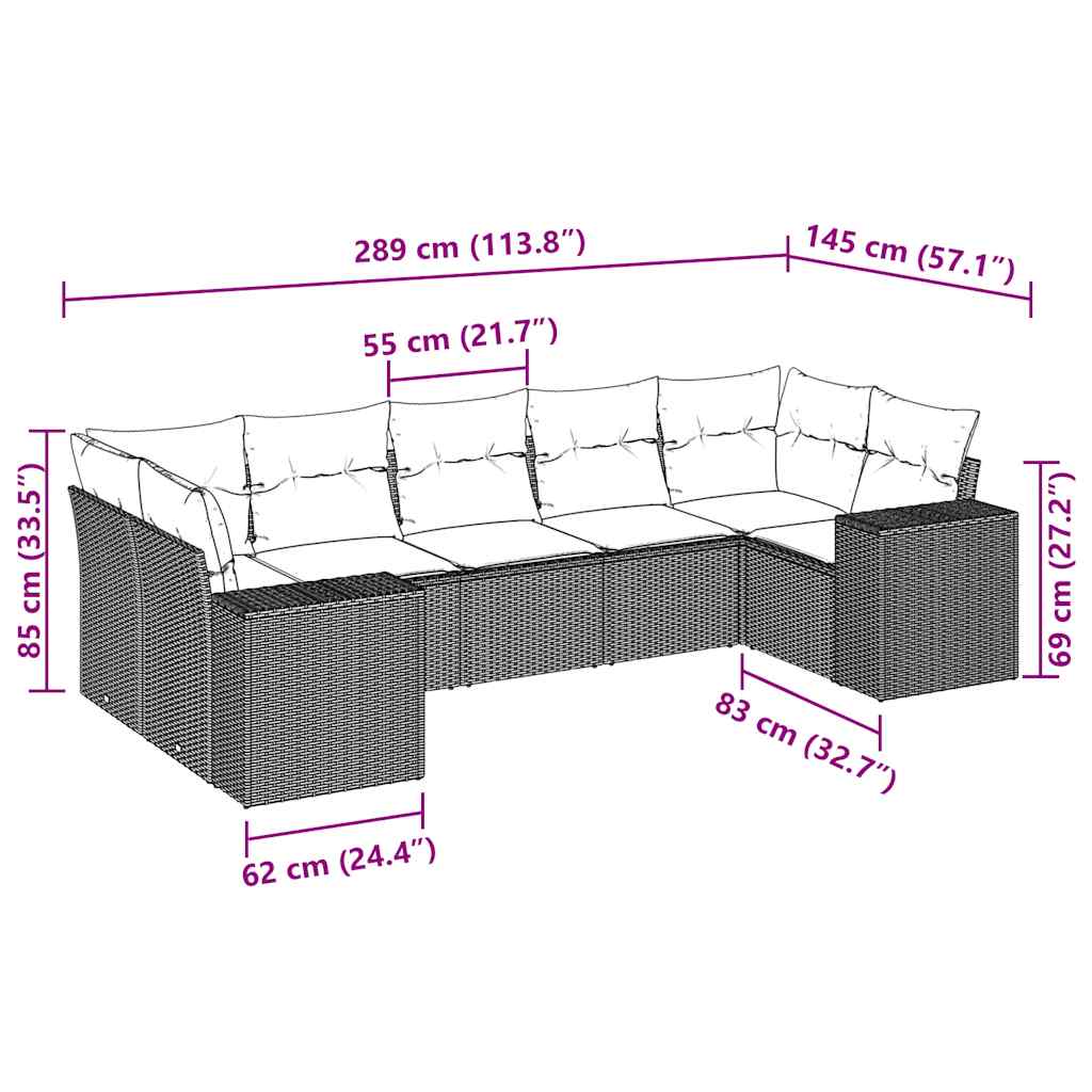 7 részes világosszürke polyrattan kerti ülőgarnitúra párnákkal