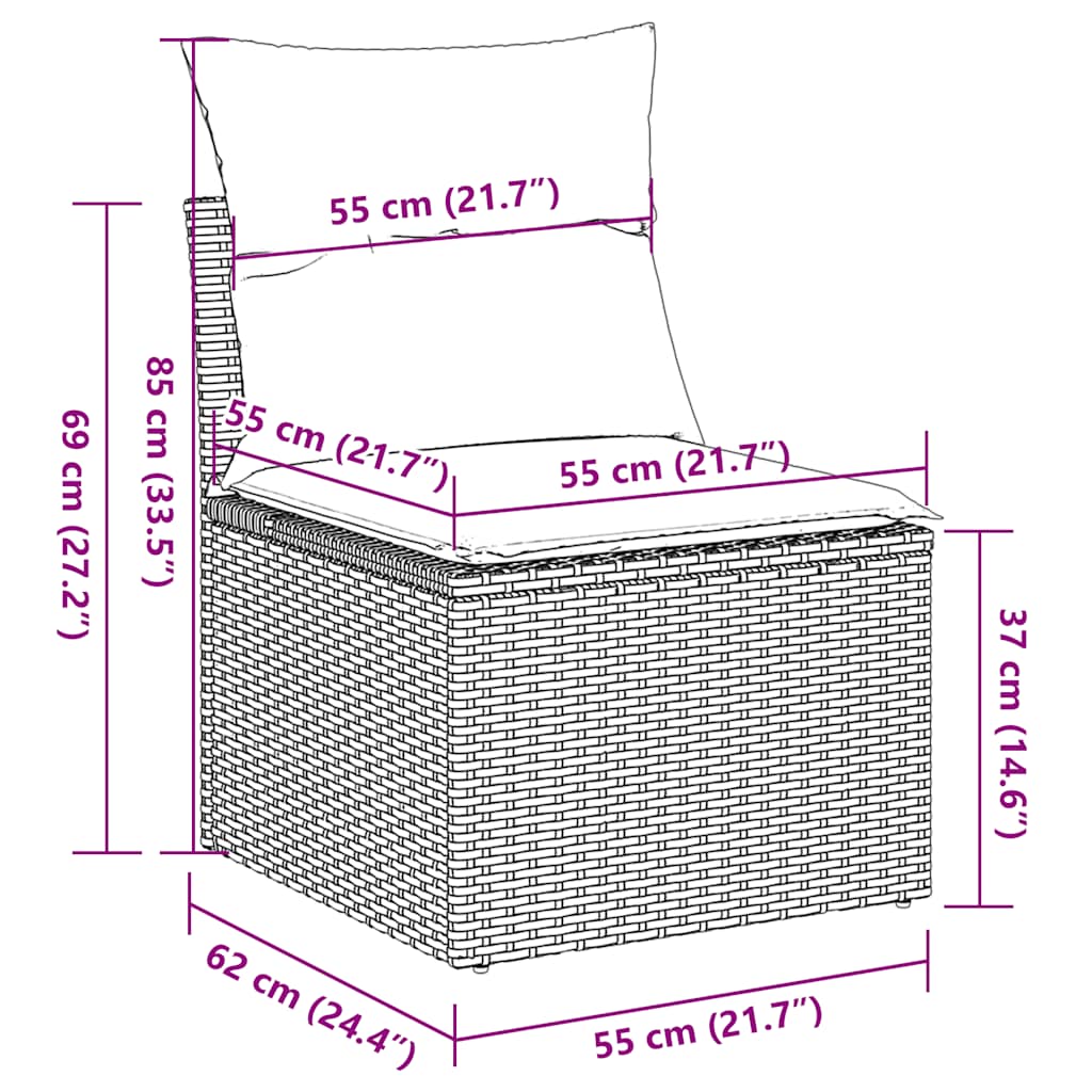 7 részes fekete polyrattan kerti ülőgarnitúra párnával