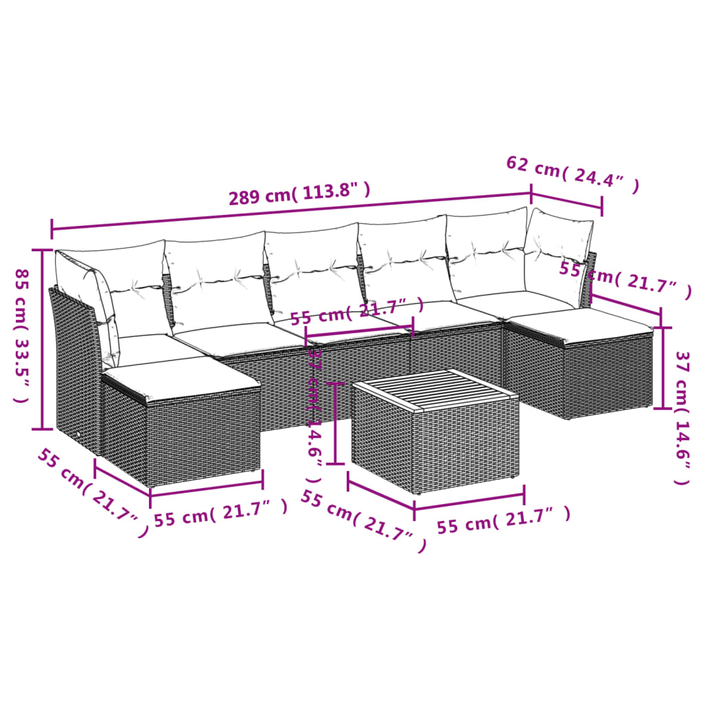 8 részes szürke polyrattan kerti ülőgarnitúra párnákkal