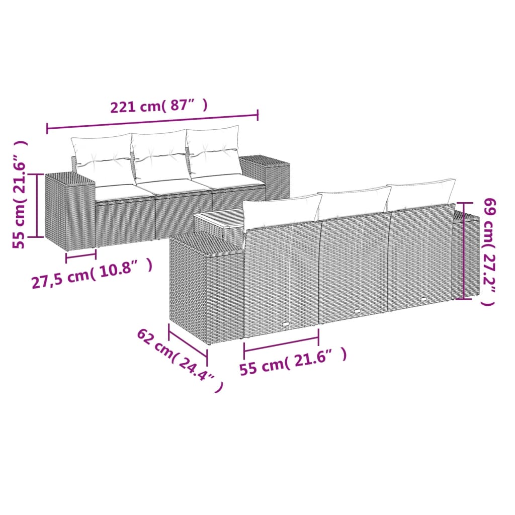 7 részes szürke polyrattan kerti ülőgarnitúra párnákkal