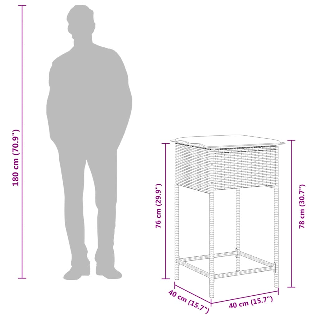 5 részes fekete polyrattan kerti bárszett párnával