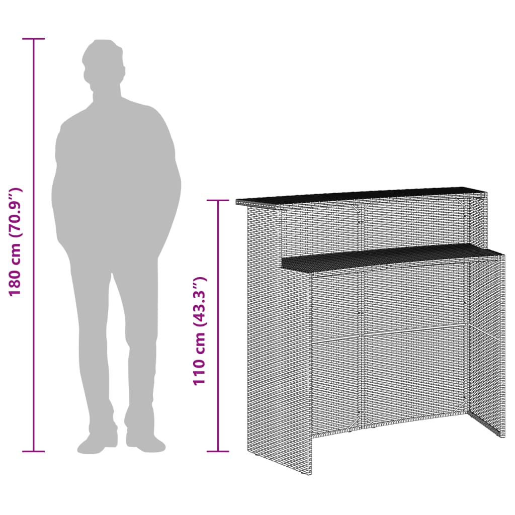 3 részes fekete polyrattan kerti bárszett párnával