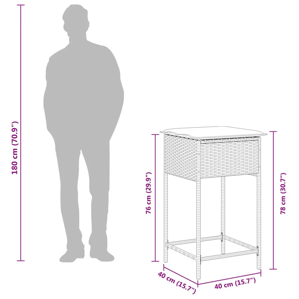 5 részes fekete polyrattan kerti bárszett párnával