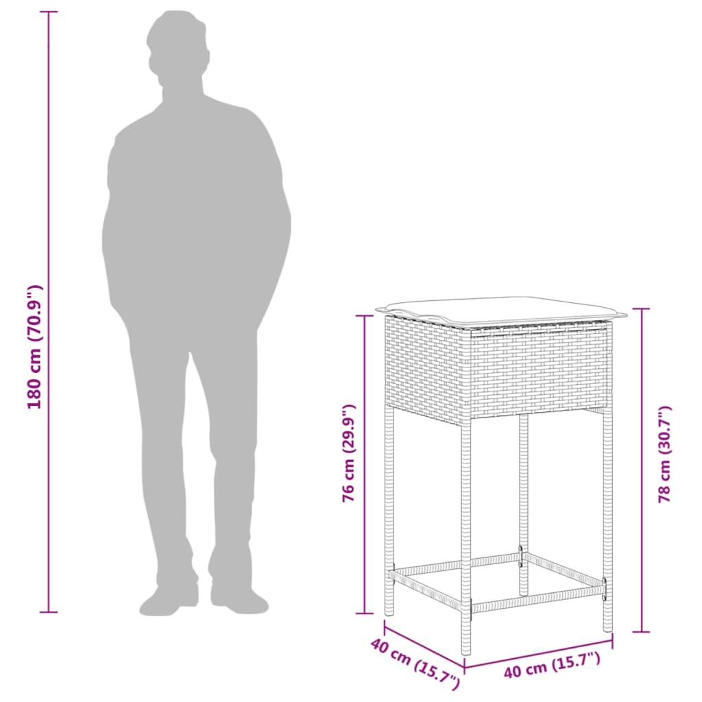 7 részes barna polyrattan kerti bárszett párnákkal