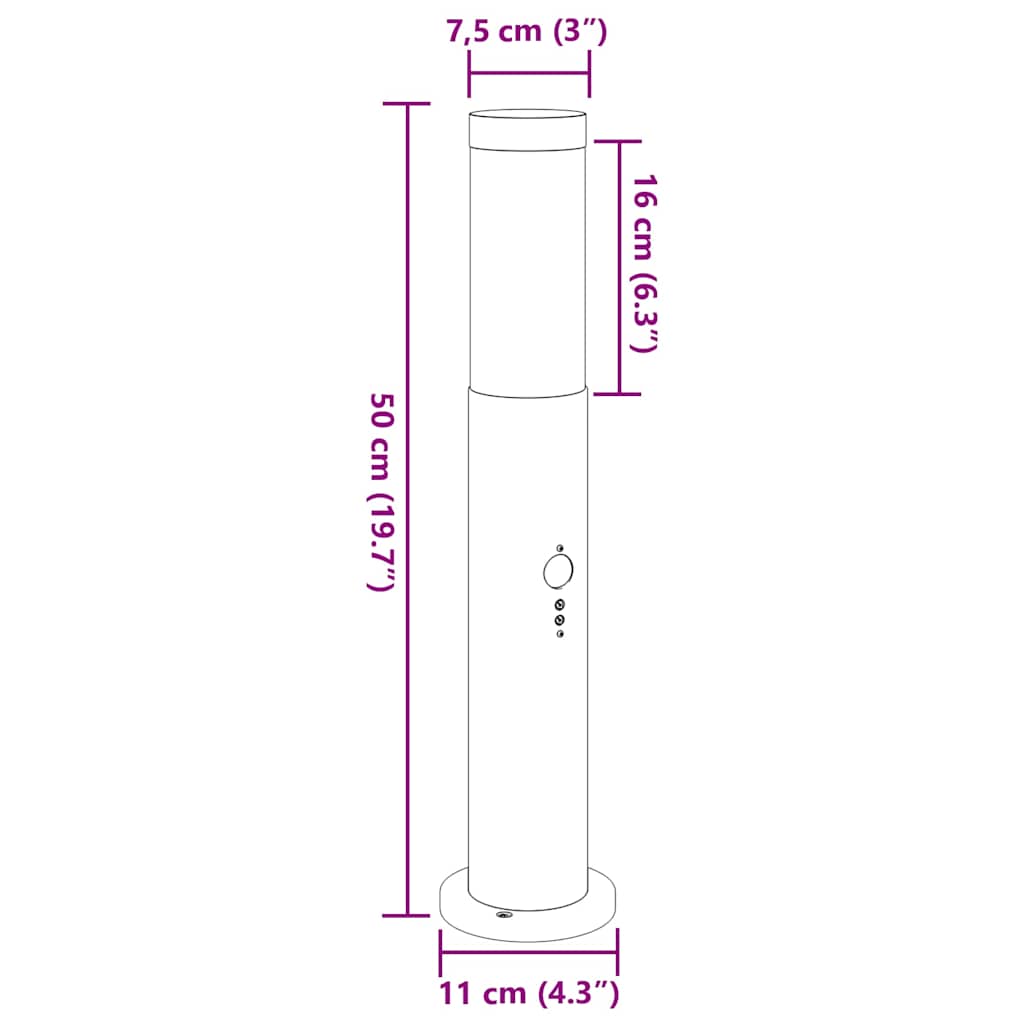 szenzoros oszloplámpa 50 cm rozsdamentes acélból IP44