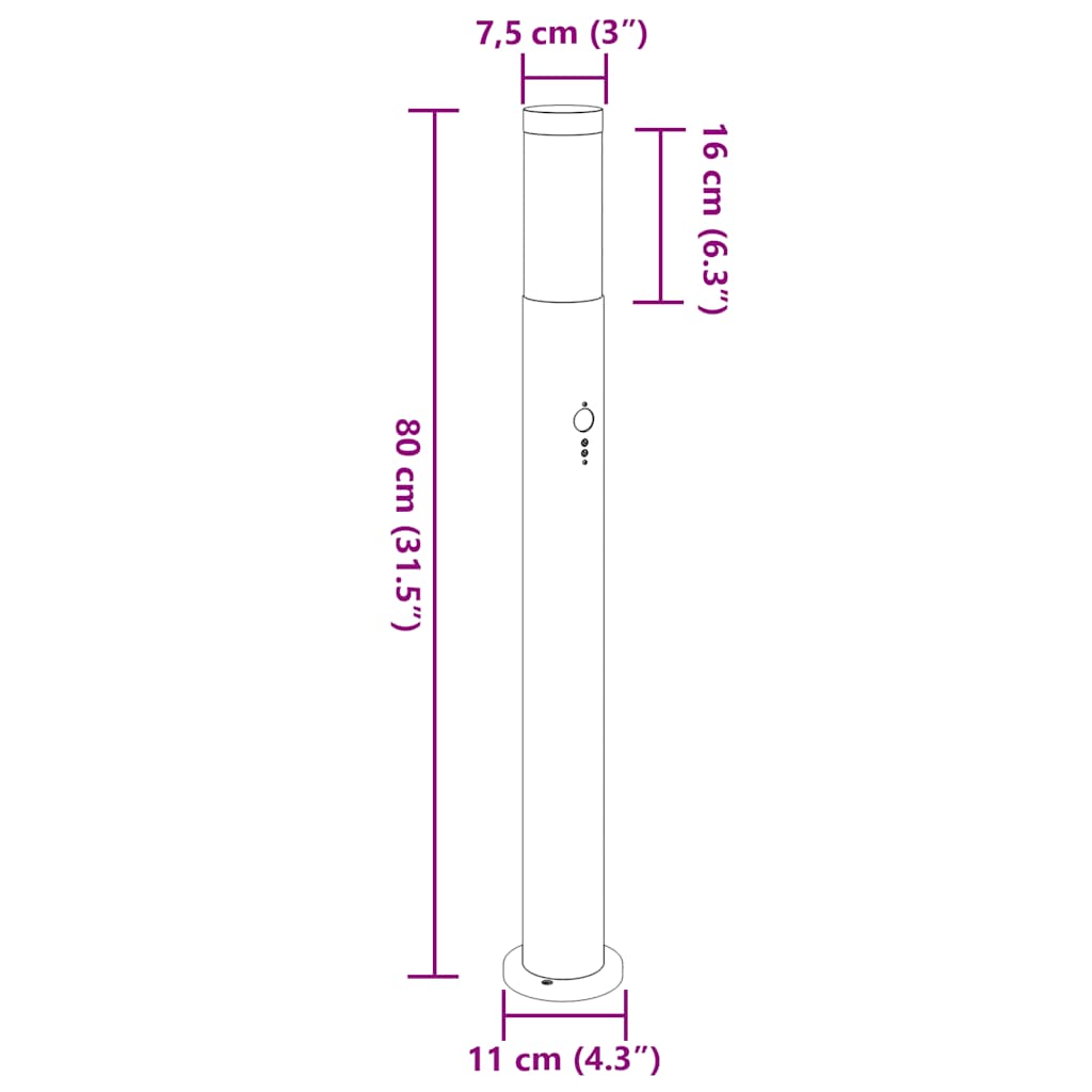 3 db szenzoros oszloplámpa 80 cm rozsdamentes acél IP44