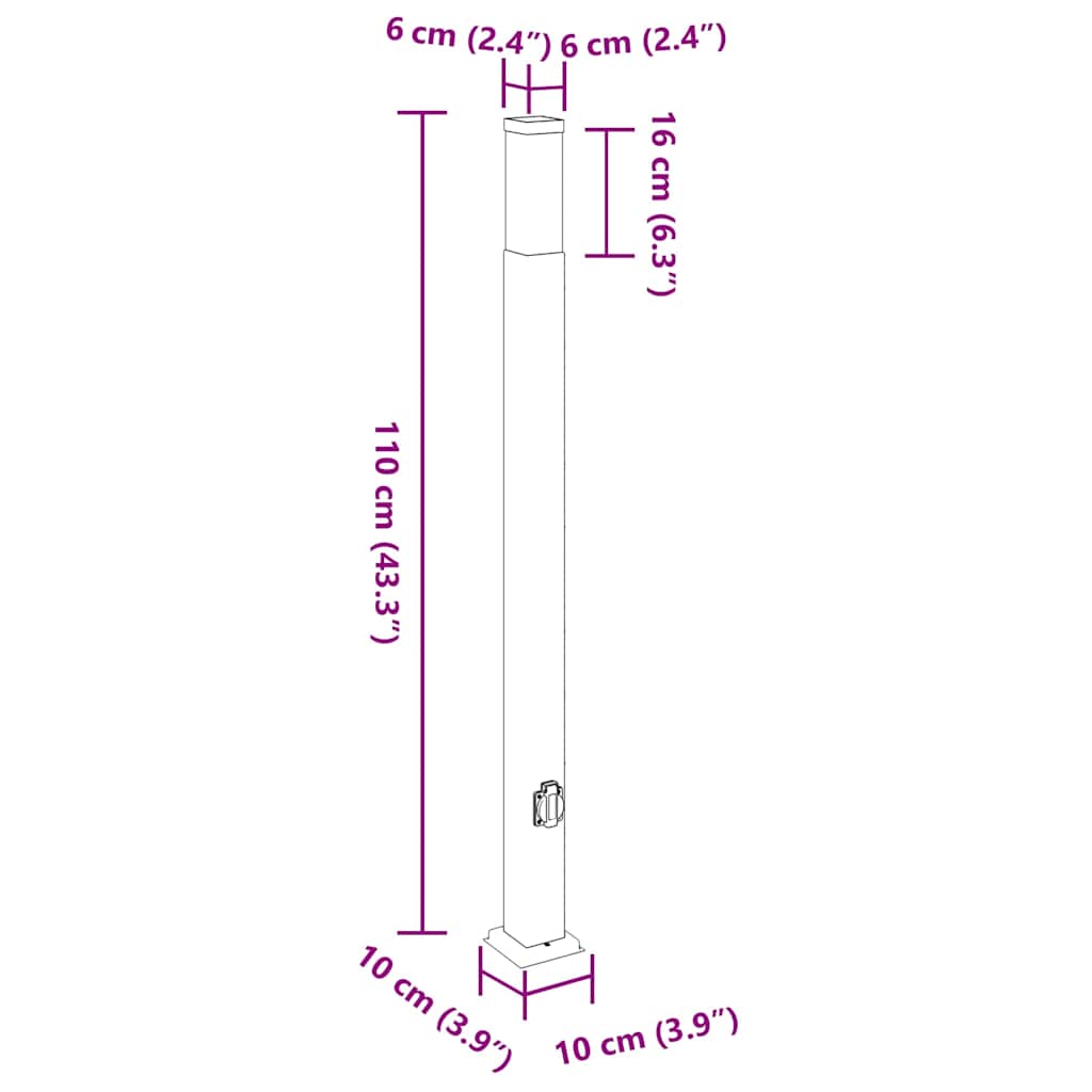 3 db fekete IP44-es oszloplámpa konnektorral 110 cm