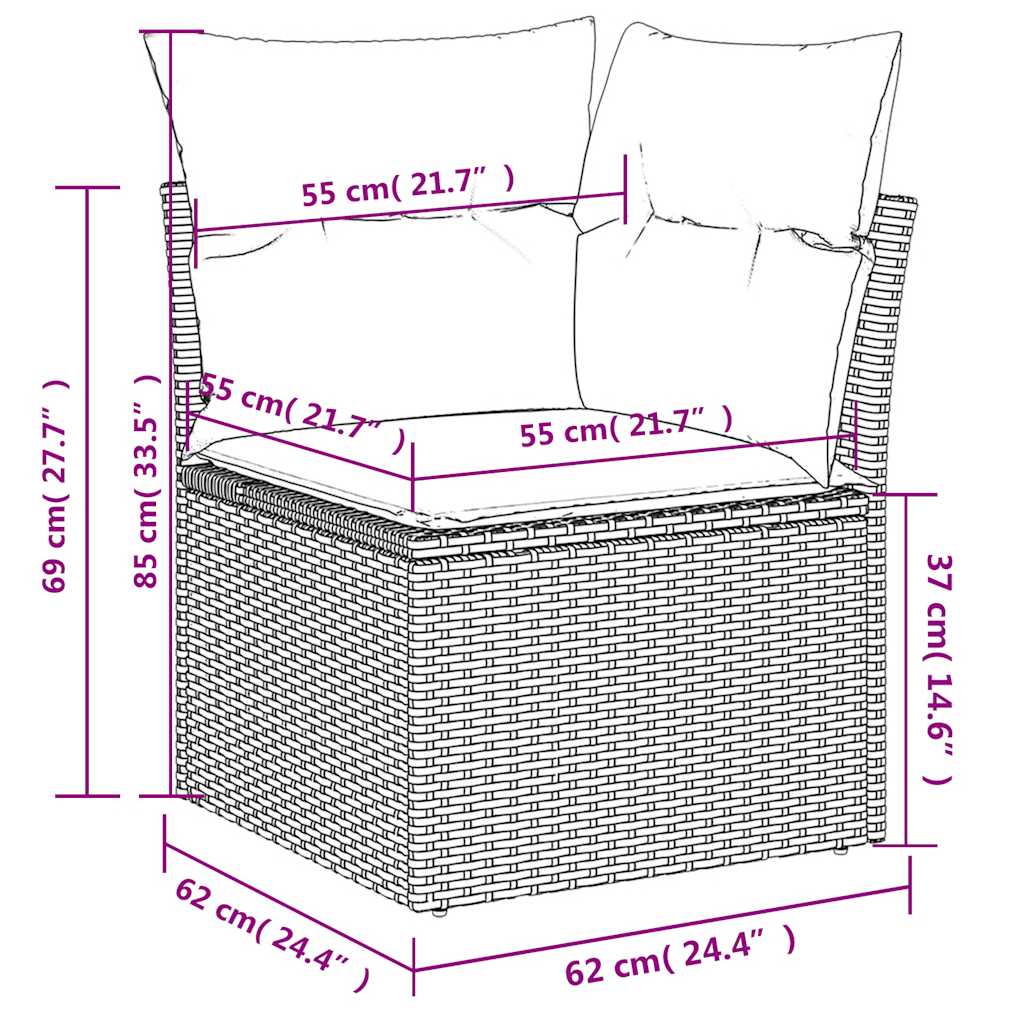 11 db szürke polyrattan kerti kanapégarnitúra párnákkal