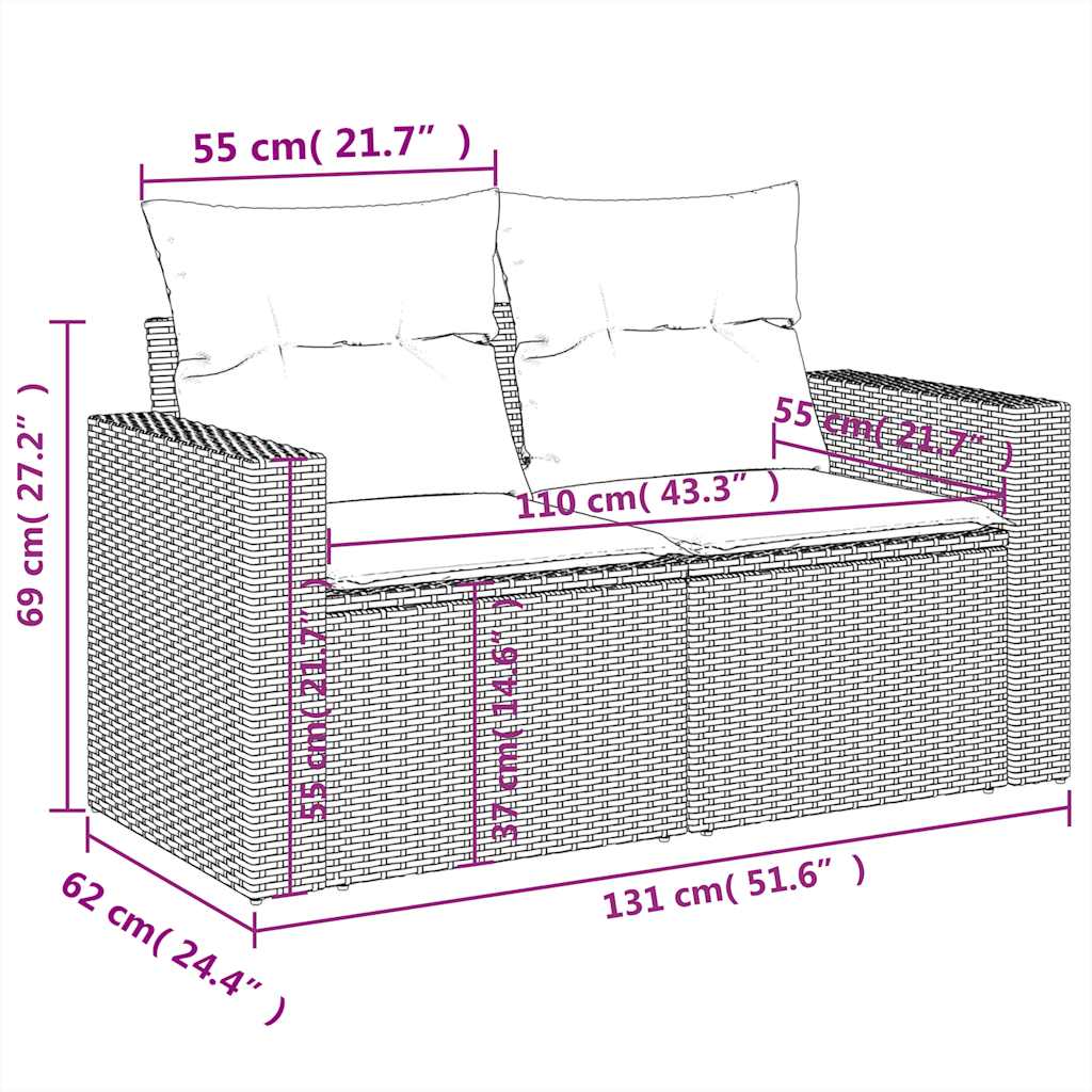 7 részes világosszürke polyrattan kerti ülőgarnitúra párnákkal