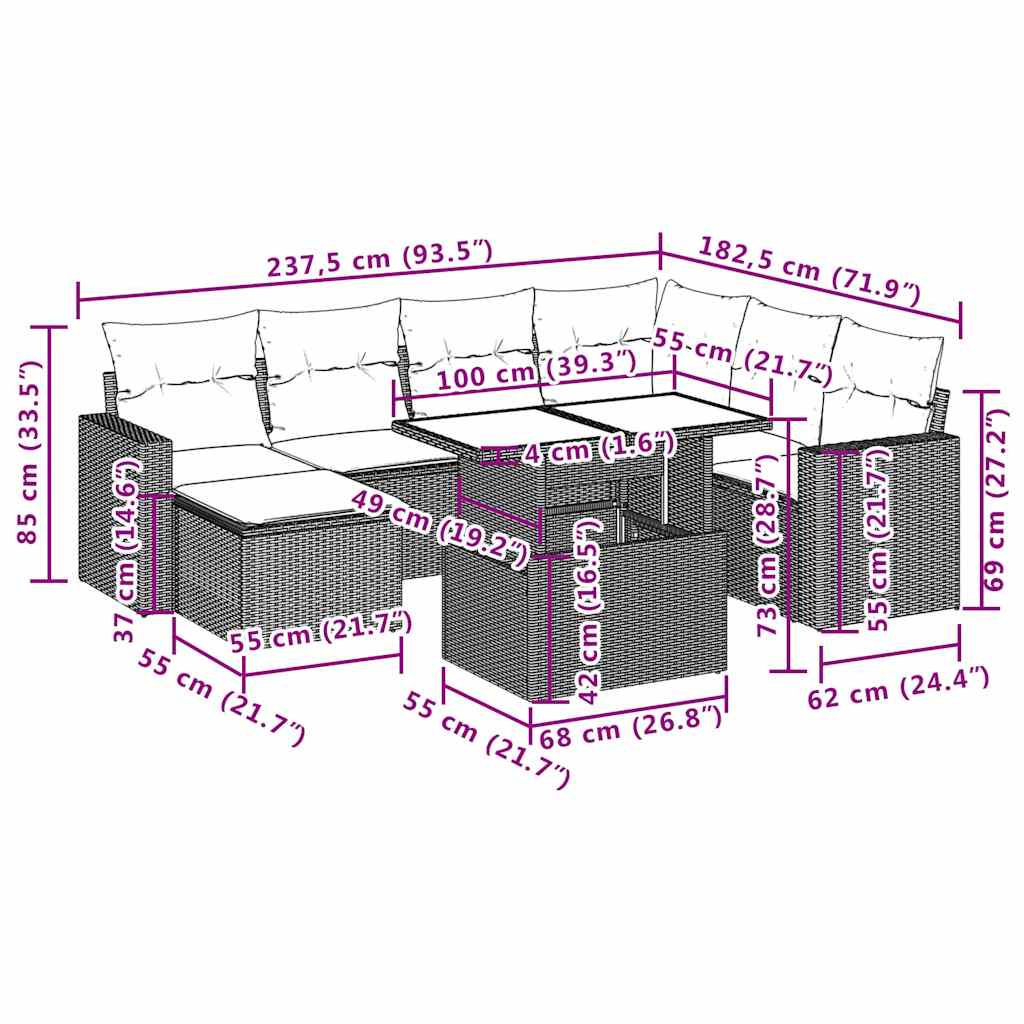 8 db szürke polyrattan kerti kanapégarnitúra párnákkal