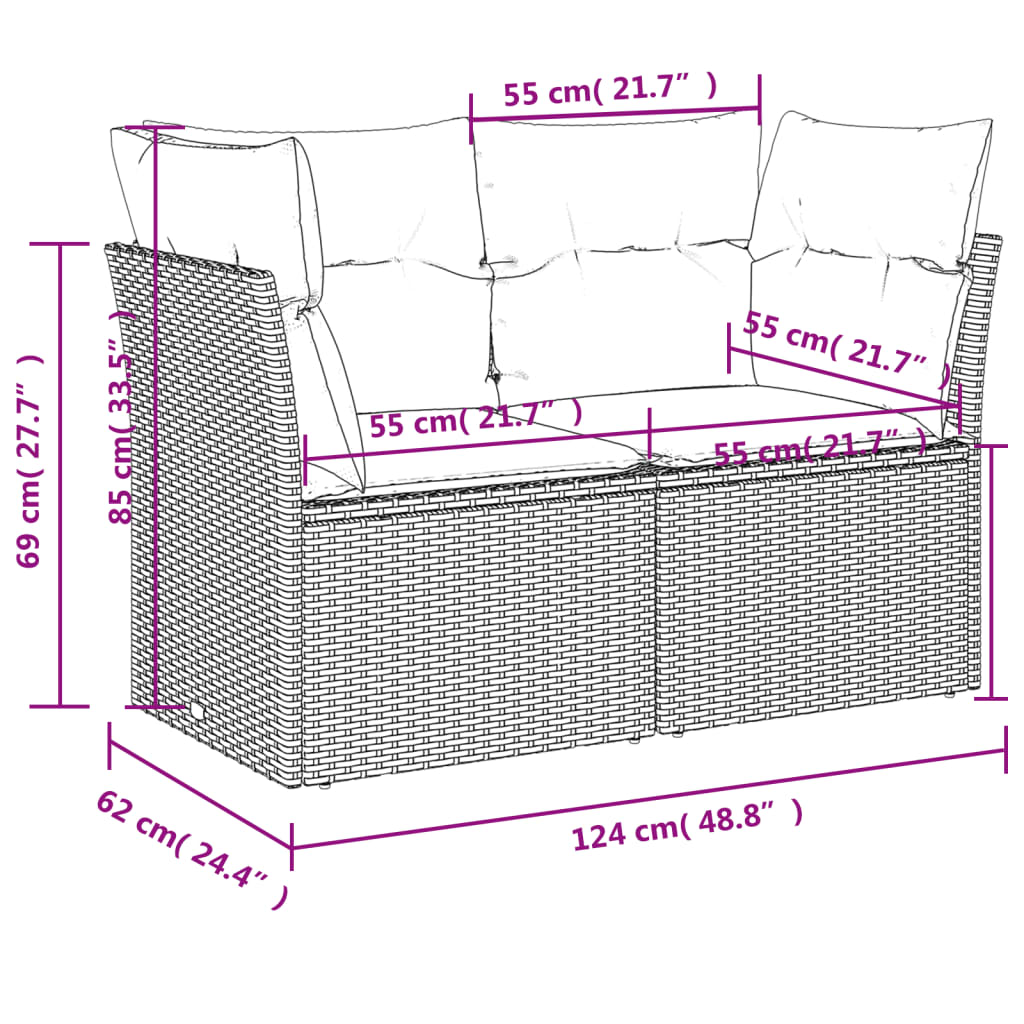7 részes szürke polyrattan kerti ülőgarnitúra párnákkal