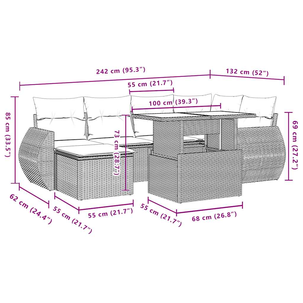 7 db szürke polyrattan kerti kanapégarnitúra párnákkal