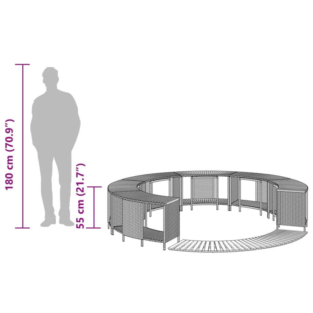 szürke polyrattan és tömör akácfa jakuzzi-keret