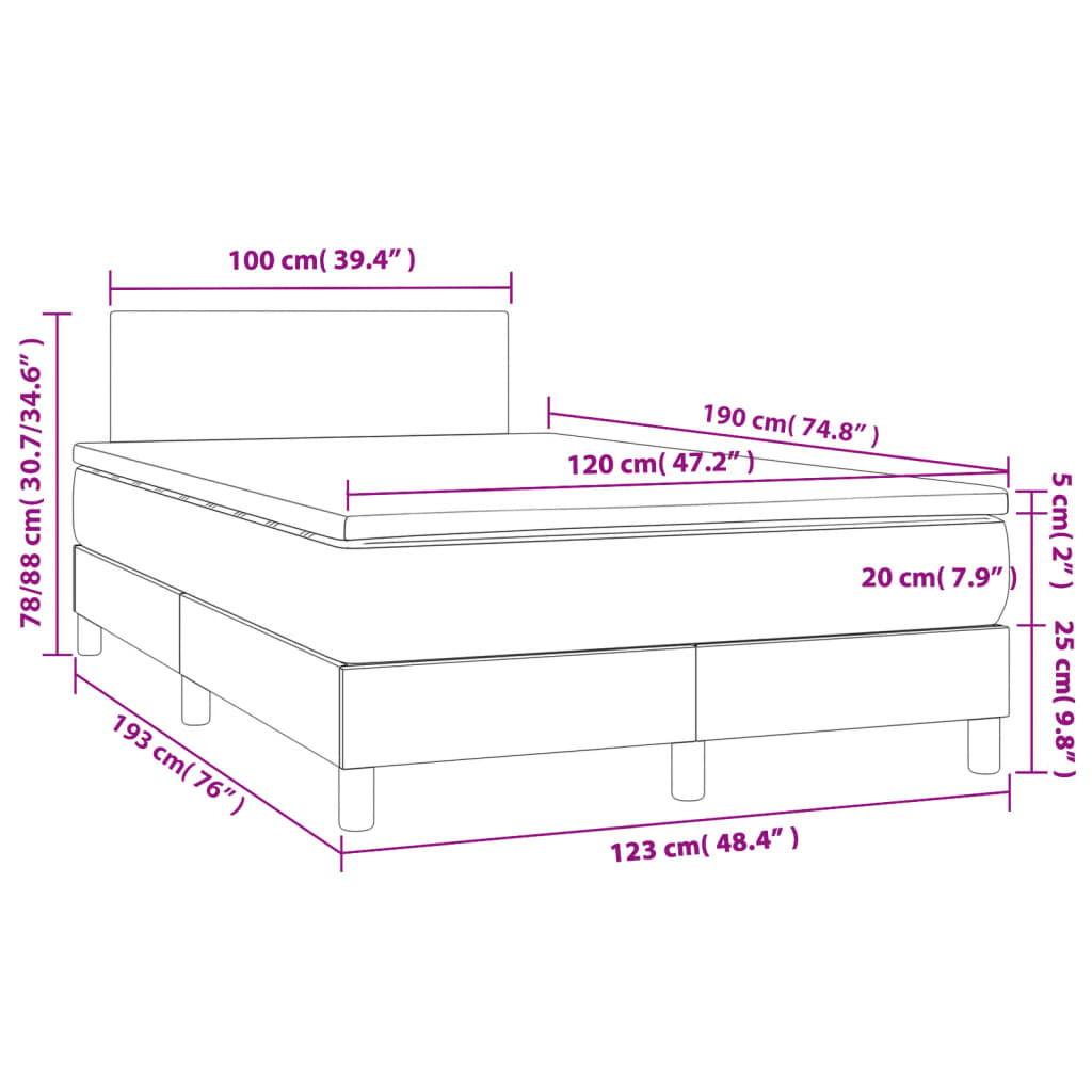 sötétszürke szövet rugós és LED-es ágy matraccal 120x190 cm