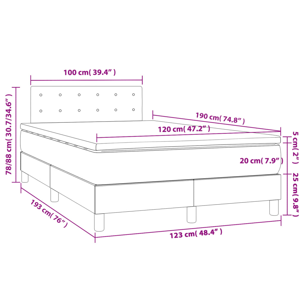 tópszínű szövet rugós és LED-es ágy matraccal 120x190cm