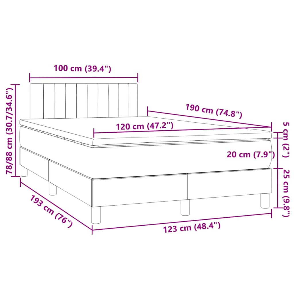 sötétszürke szövet rugós és LED-es ágy matraccal 120x190 cm