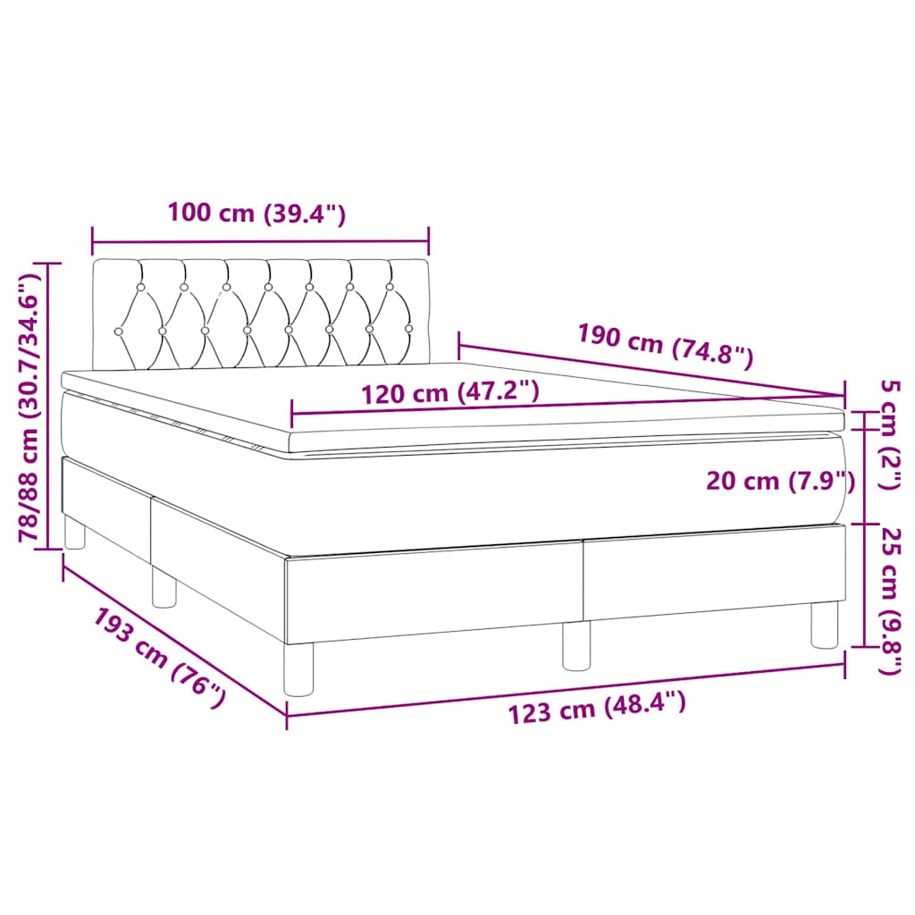 barna szövet rugós és LED-es ágy matraccal 120x190 cm