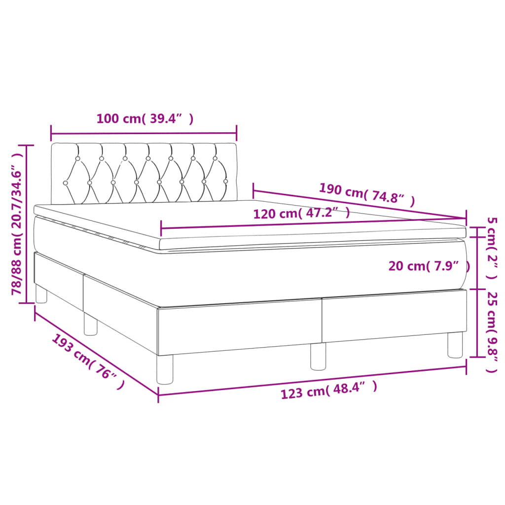 krémszínű szövet rugós és LED-es ágy matraccal 120x190cm