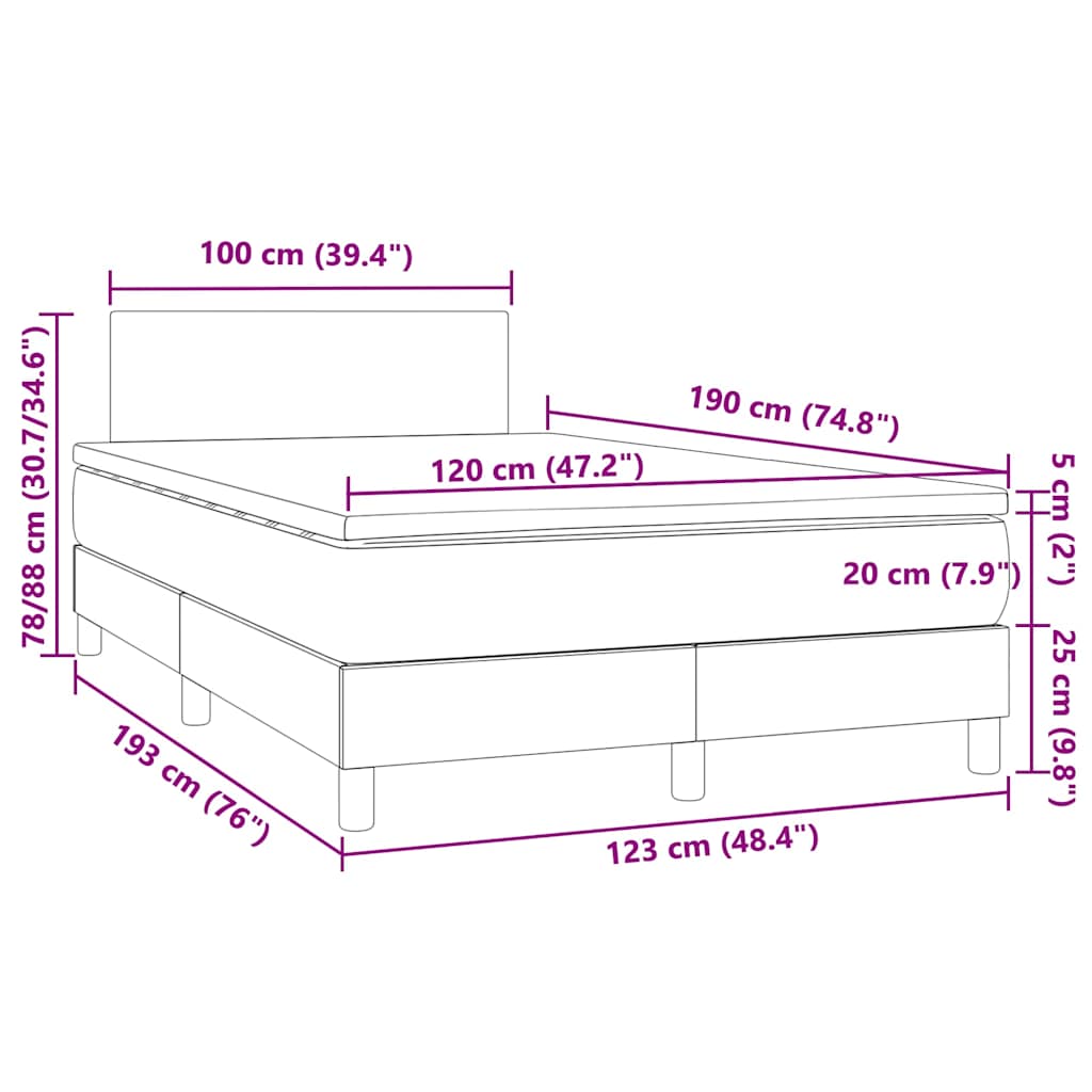fehér műbőr rugós és LED-es ágy matraccal 120x190 cm