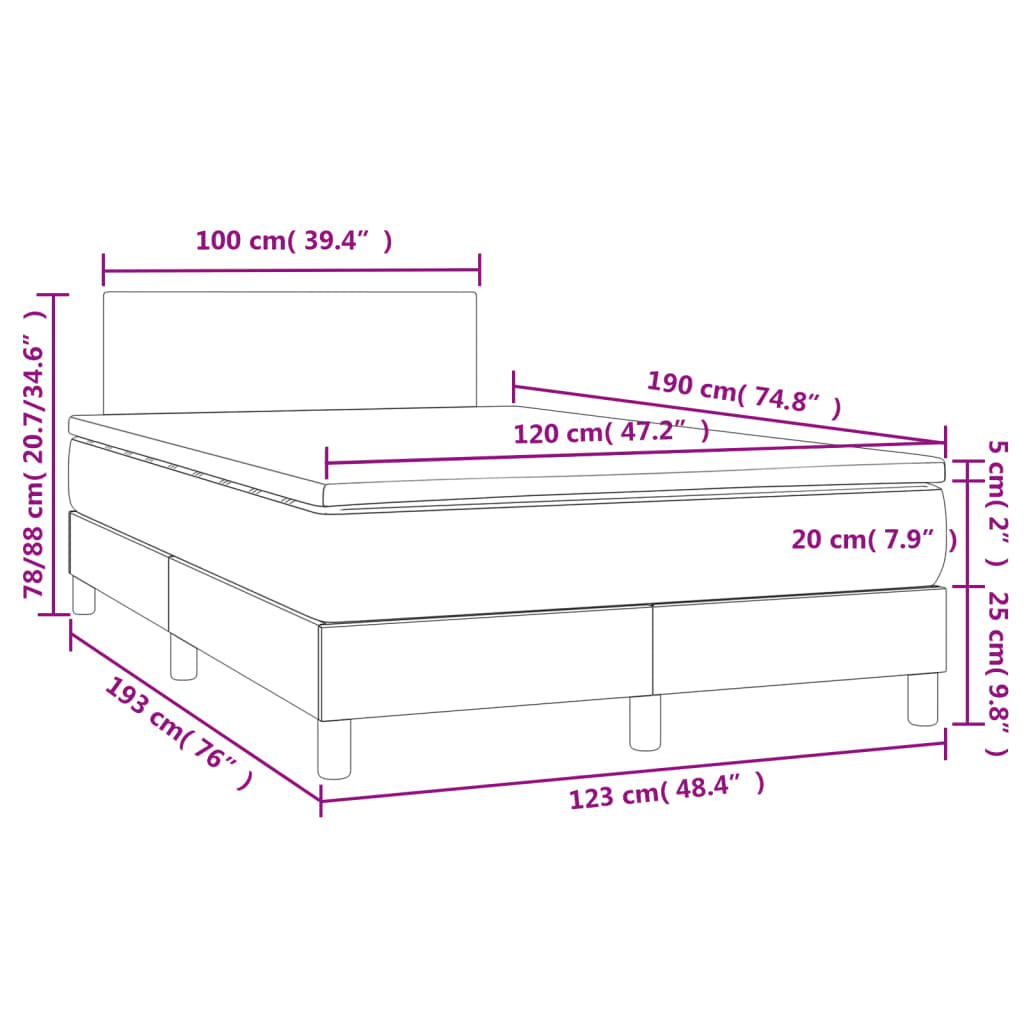 cappuccino színű műbőr rugós és LED-es ágy matraccal 120x190 cm