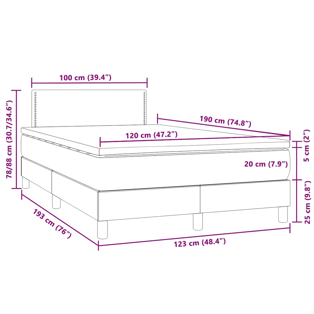 világosszürke bársony rugós és LED-es ágy matraccal 120x190 cm