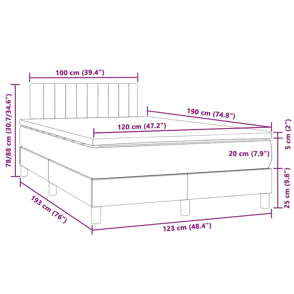 fekete szövet rugós és LED-es ágy matraccal 120x190 cm