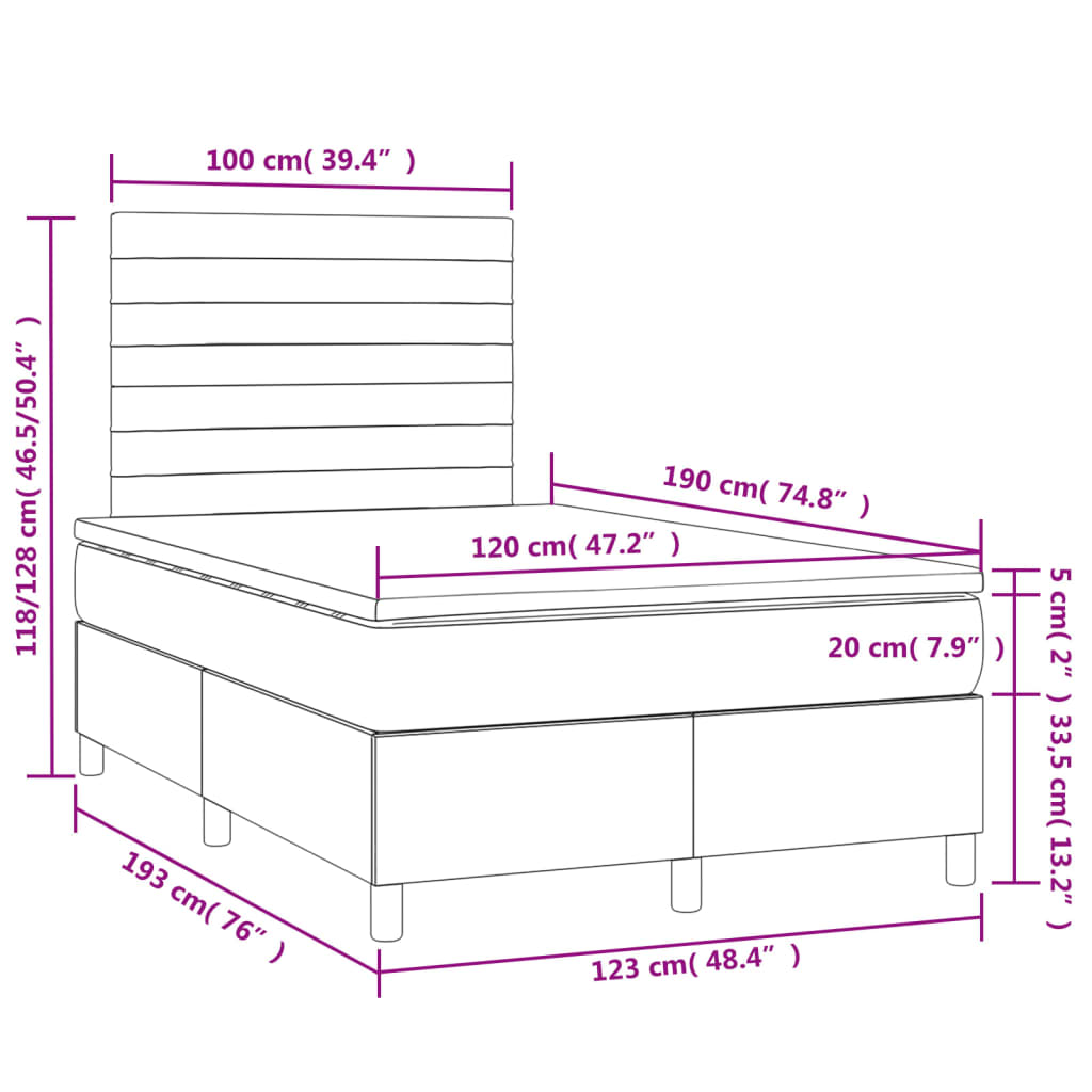 tópszínű szövet rugós és LED-es ágy matraccal 120x190cm