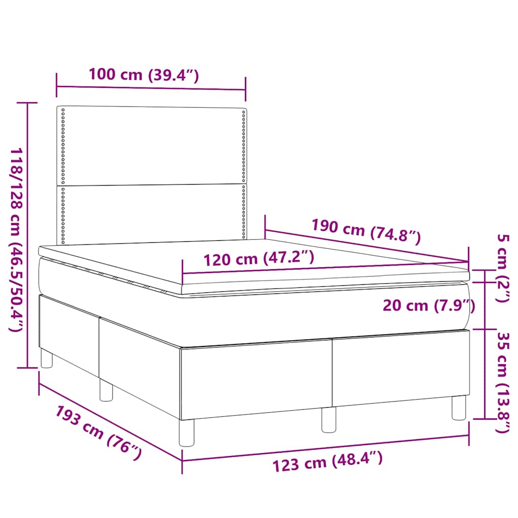 tópszínű szövet rugós és LED-es ágy matraccal 120x190cm