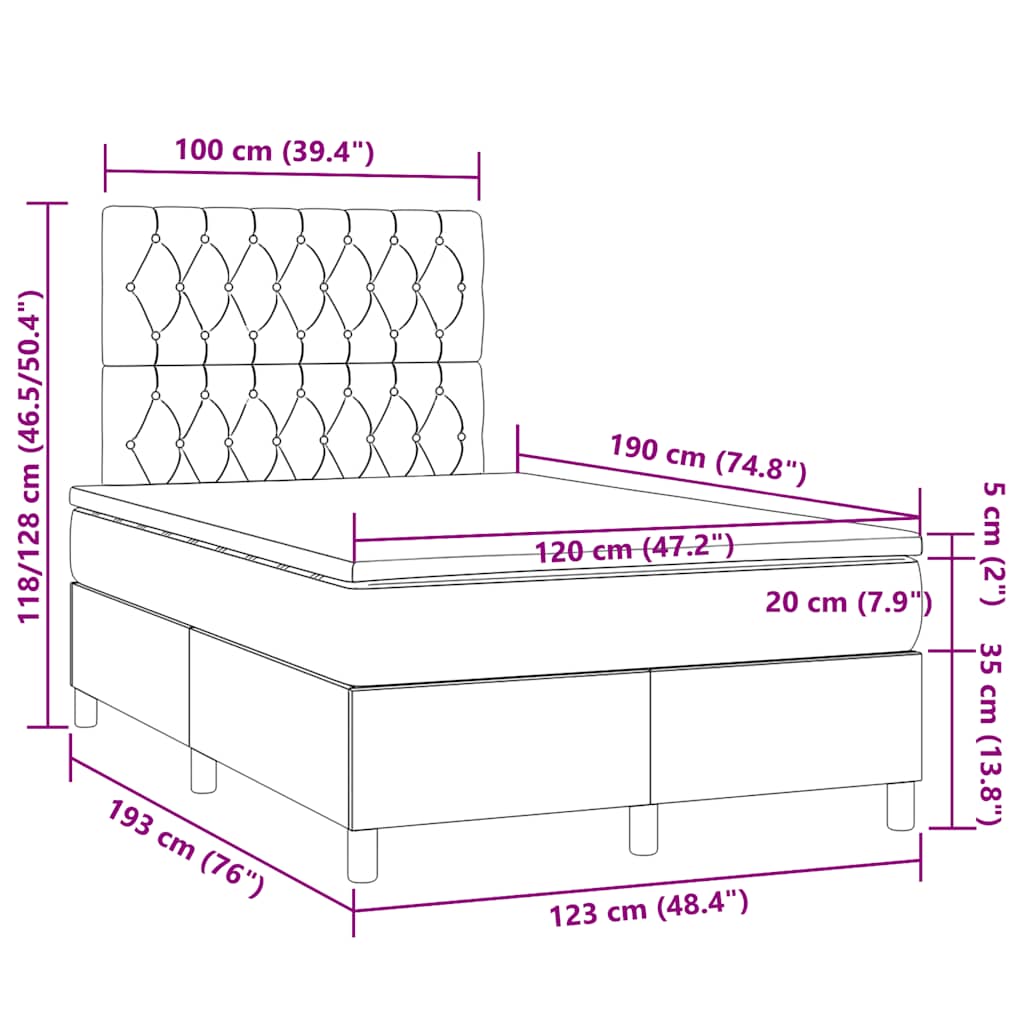 tópszínű szövet rugós és LED-es ágy matraccal 120x190cm