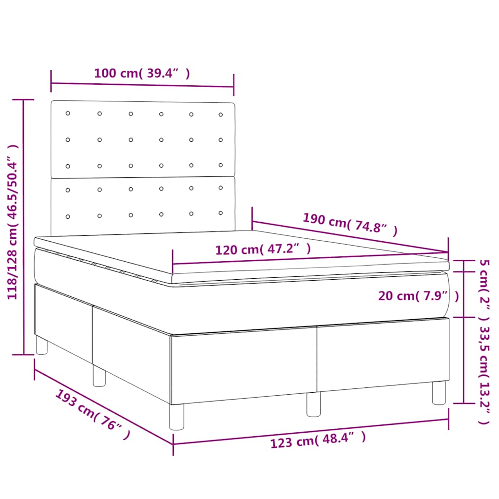 krémszínű szövet rugós és LED-es ágy matraccal 120x190cm
