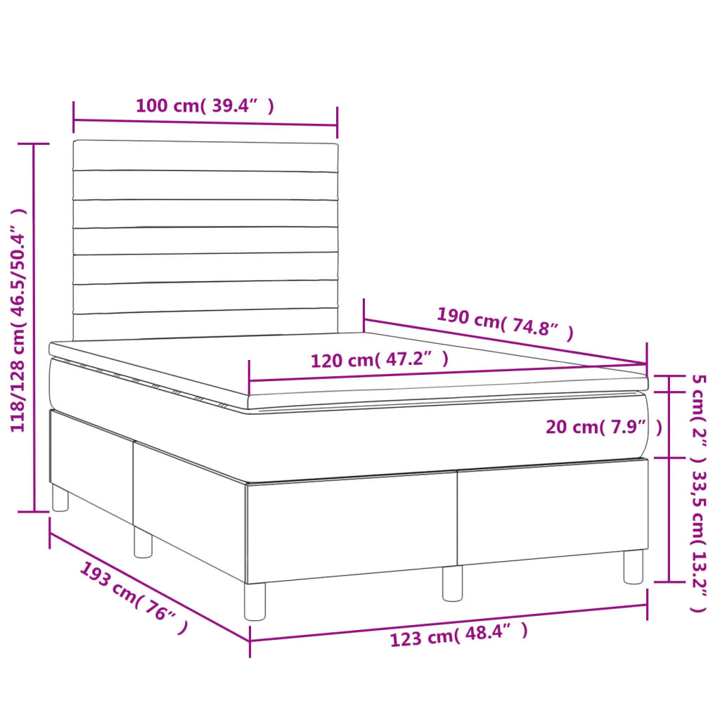sötétzöld bársony rugós és LED-es ágy matraccal 120x190 cm