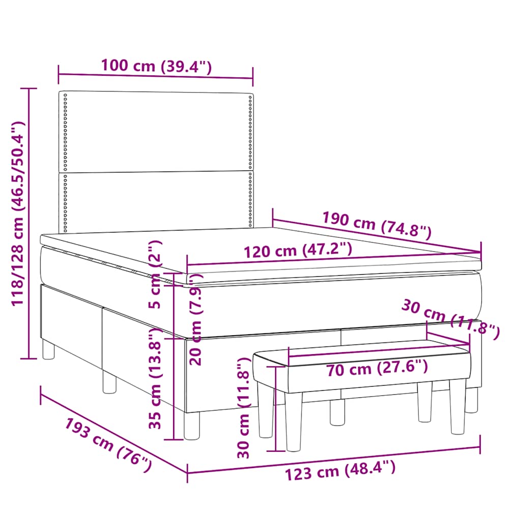 sötétbarna szövet rugós ágy matraccal 120 x 190 cm