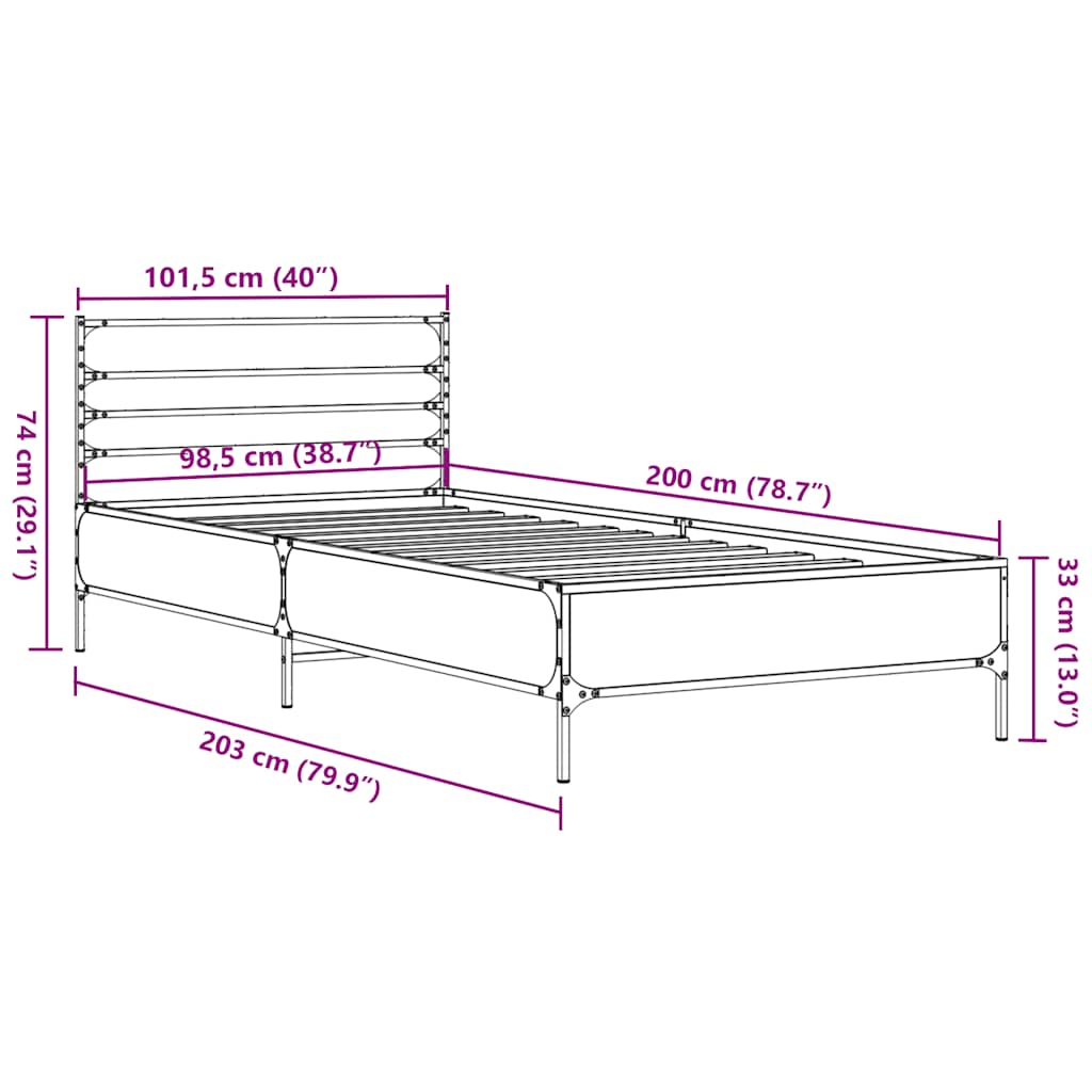 fekete szerelt fa és fém ágykeret 100 x 200 cm